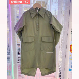吾名堂品牌折扣女童夏装新款休闲纯色短袖衬衫裙个性连衣裙衬衣裙