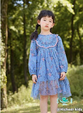 禾雀2023秋季新款女童印花网纱连衣裙韩版长袖公主裙春秋款