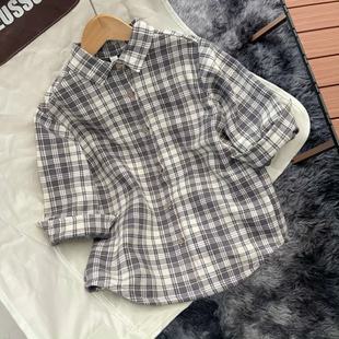 吾名堂品牌折扣秋冬新款男童女童经典格纹薄绒衬衣中长款休闲外套