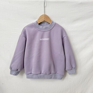 吾名堂品牌折扣冬装男女童纯色圆领百搭休闲加绒卫衣