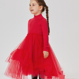 吾名堂品牌折扣女童秋装洋气长袖针织公主纱裙宝宝纯色连衣裙年服