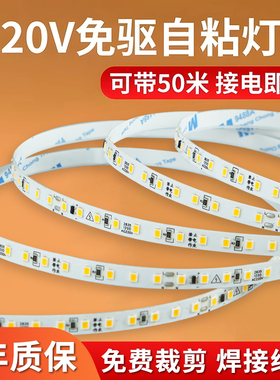 220v免驱灯带LED灯条室内家用客厅吊顶5mm8mm灯槽自粘贴片线性灯