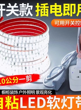 超亮220v自粘软灯条直插式led灯带开关插头酒柜展示柜货架橱柜子