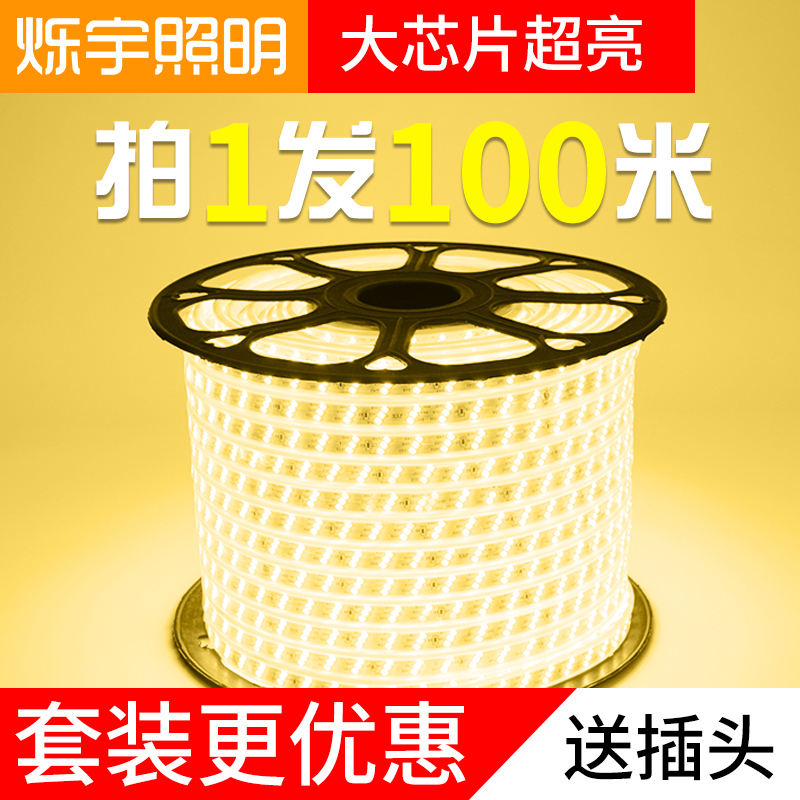 100米装led长条灯带吊顶家用超亮三色2I20v贴片户外防水线灯条室