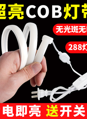 COB超亮灯带220v户外防水led灯条开关插头自粘家用床头插电款线形