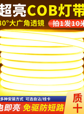 可裁剪COB灯带条220v防水超亮自粘线形家用客厅户外氛围led软灯条