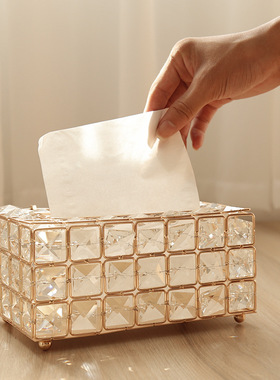 欧式水晶纸巾盒简约家用客厅茶几抽纸盒桌面餐巾纸收纳盒创意车载