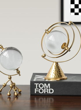 北欧现代风抽象铁艺水晶球摆件客厅酒柜电视柜玄关家居桌面装饰品