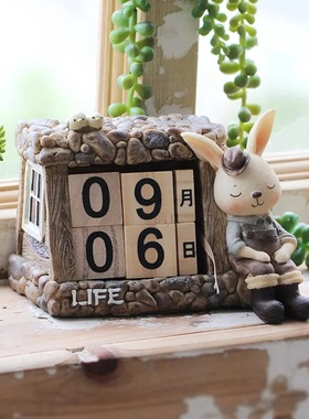 桌面装饰卧室万年历礼物卡通兔子