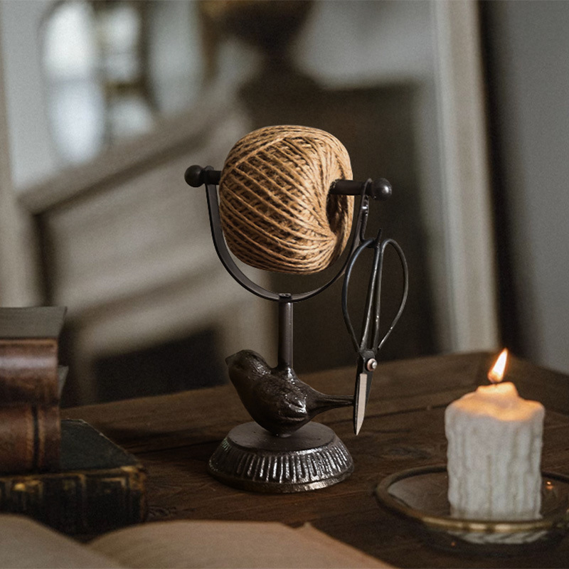 欧式复古铸铁工艺小鸟麻绳线整理架摆件花园阳台装饰桌面收纳架