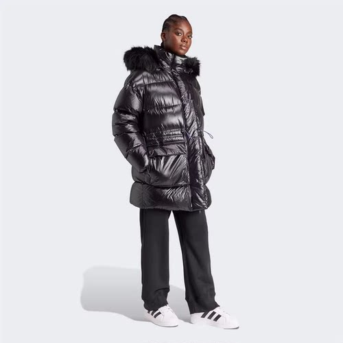 Adidas/阿迪达斯三叶草女冬季中长款连帽羽绒服IR7116 IR7117
