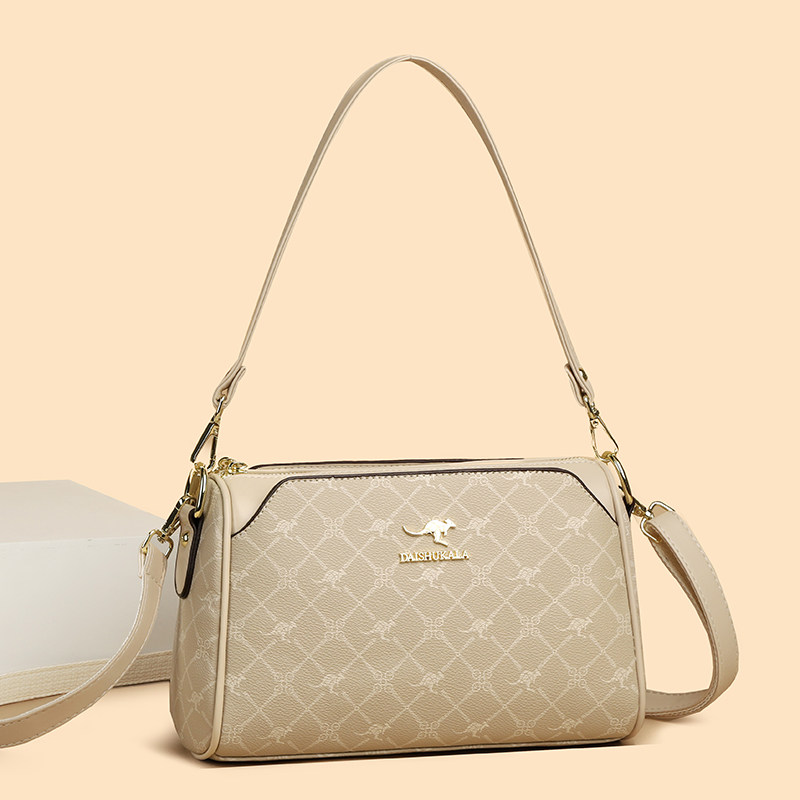 品牌袋鼠包包女士新款夏季百搭中年单肩包大气妈妈包斜挎真皮女包