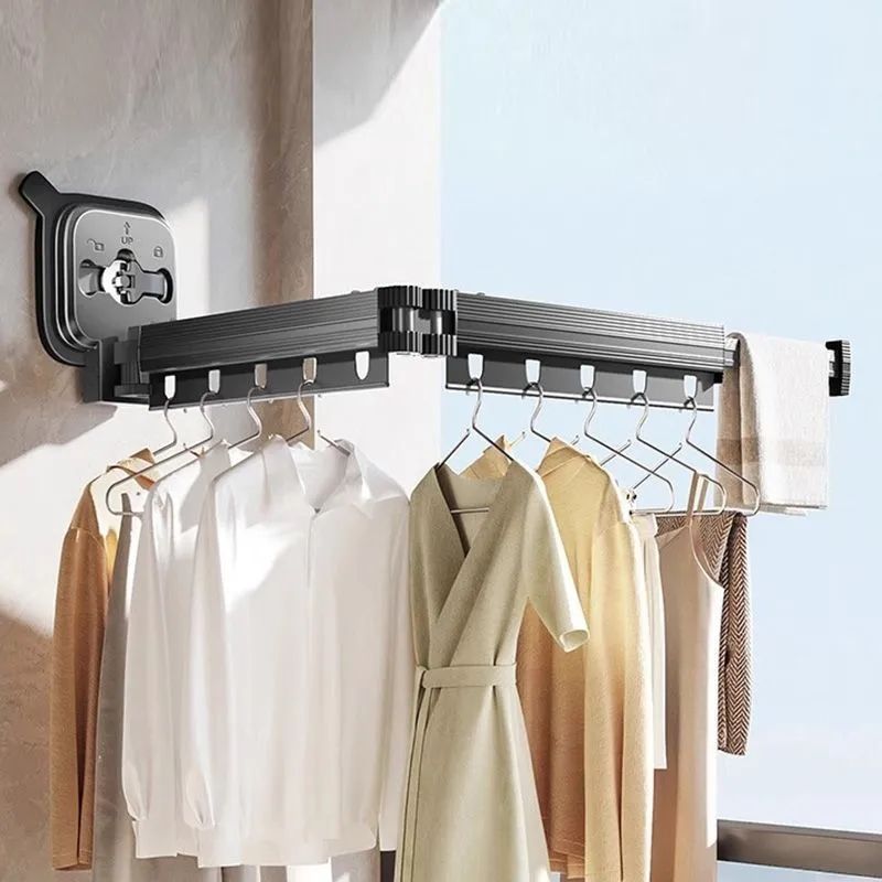 吉百居吸盘可折叠晾衣架阳台家用室内免打孔隐形伸缩晾衣杆收纳层