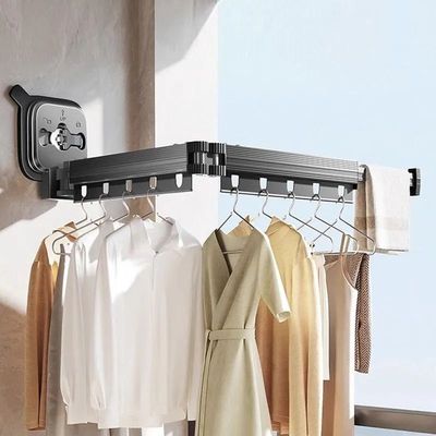 吉百居吸盘可折叠晾衣架阳台家用室内免打孔隐形伸缩晾衣杆收纳层