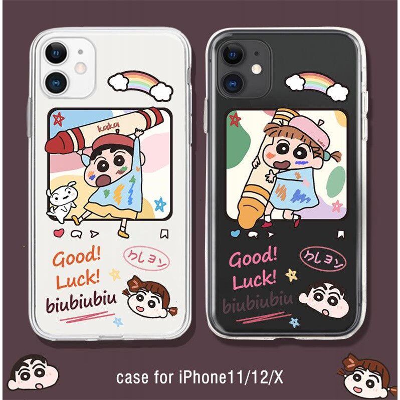 蜡笔小新苹果11/12promax手机壳适用iphone7plus画画情侣软壳华为