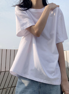 棉质2023新款韩版宽松百搭黑色半袖ins白色短袖T恤女大码学生上衣