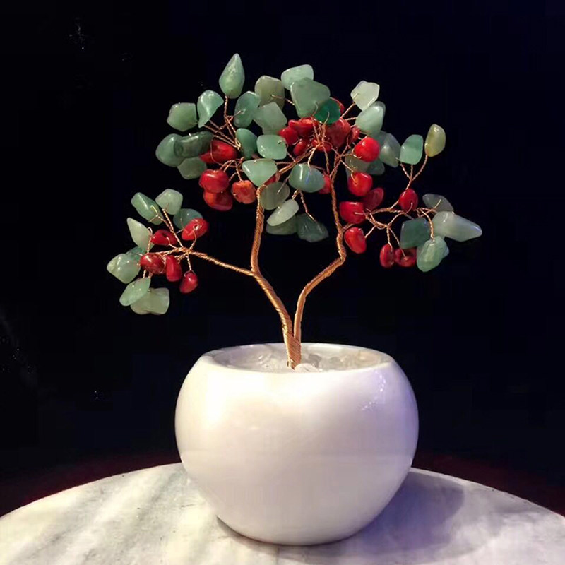 混搭水晶招财树发财树清新白瓶粉紫绿柜台酒柜办公桌创意摆件礼品