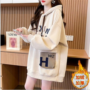 纯棉遮屁股加绒卫衣女秋冬中长新爆款帽衫初高中学生宽松休闲上衣