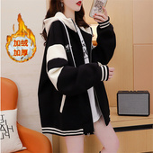 纯棉遮屁股卫衣开衫 加绒上衣棒球服外套 女士春秋冬中长新爆薄厚款