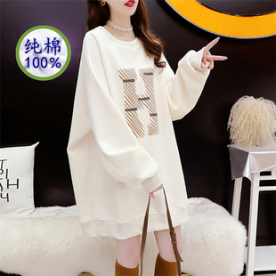 上衣艺术生奶乖温柔风卫衣女春秋新爆薄款 纯棉遮屁股鲨鱼裤 搭配