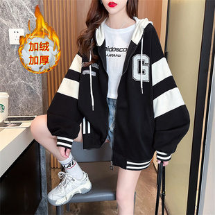 遮屁股中长款上衣高级感韩系冬装外套连帽棒球服女冬加厚加绒纯棉