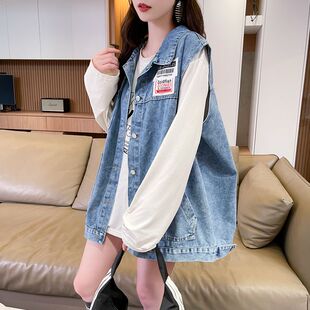 春秋外穿洋气时髦马夹新爆款初高中学生坎肩巨好看的牛仔马甲外套