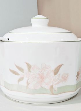 家用陶瓷大容量猪油罐双耳带盖送勺子油泼辣子罐杂粮罐荤油罐