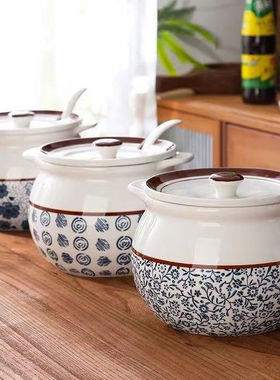 网红红油罐子耐高温猪油罐带盖把手防烫油泼辣子调料罐釉下彩封闭