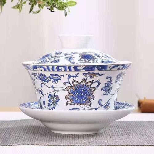 青花瓷陶瓷茶盖碗家用
