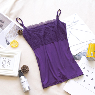 夏季莫代尔女内搭蕾丝肩带带胸垫修身内衣吊带背心女打底短款百搭