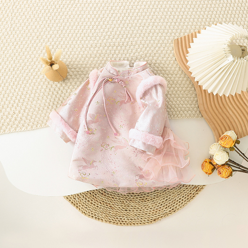 婴儿新年服女宝宝旗袍连衣裙新中式唐装周岁礼服过年拜年服公主裙