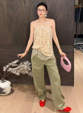 LUNA“拉达轮廓”军绿色复古百搭工装弯刀裤