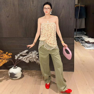 LUNA“拉达轮廓”军绿色复古百搭工装弯刀裤