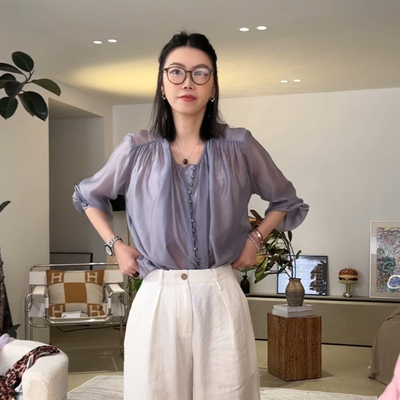 l高阶女人风人造丝绸休闲衬衫