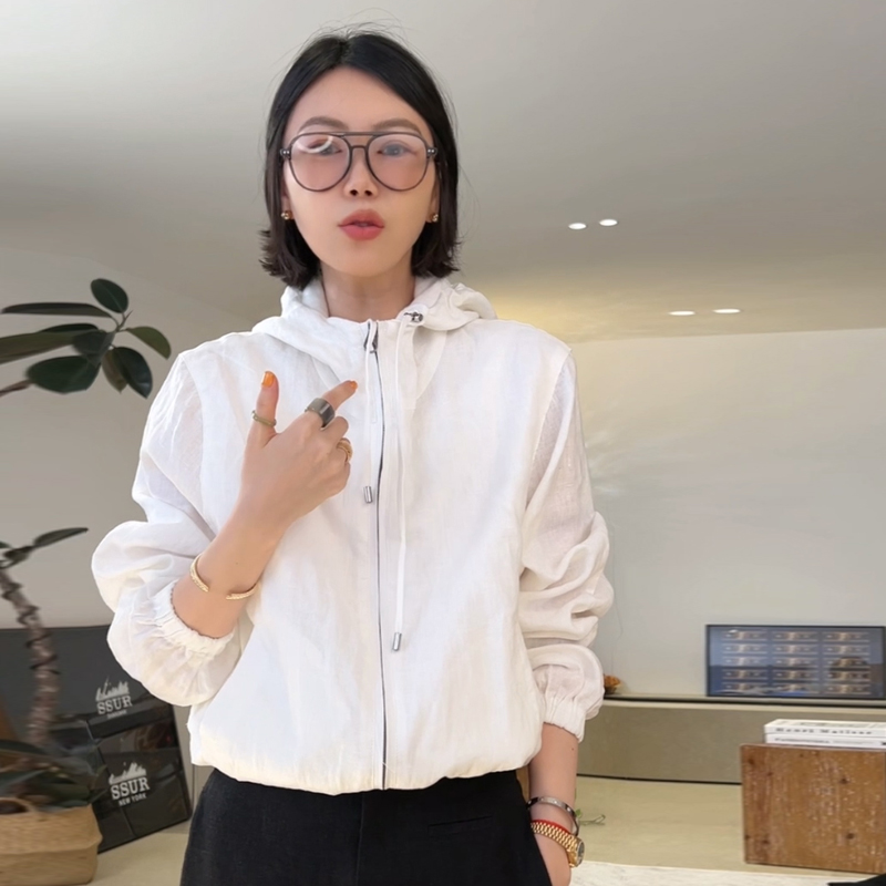 连帽防晒全麻高级帽衫外套