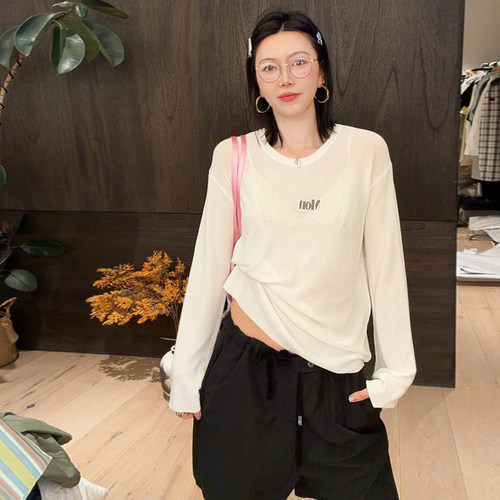 LUNA“法式优雅”莱赛尔罗建长袖字母印花超薄T恤