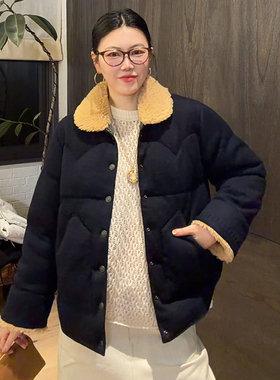 LUNA“温暖小幸福”45R外层纯羊毛 羊毛翻领撞色棉服