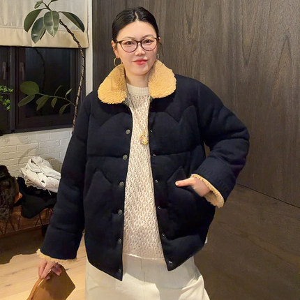 LUNA“温暖小幸福”45R外层纯羊毛 羊毛翻领撞色棉服