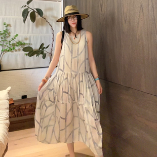 LUNA“乌玛 空枝脉络”斑驳不规则树枝线条无袖连衣裙