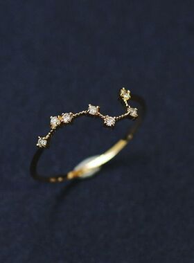 纯银镀金小众星座戒指北斗七星仙后座十字星锆石镶嵌星宿指环闪钻