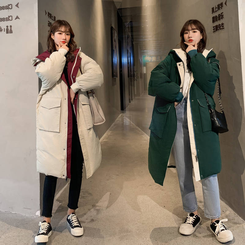 新款过膝羽绒棉服女中长款加大码外套加厚棉衣韩版宽松面包服