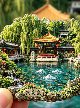 【趵突泉冰箱贴】山东济南文创泉城李清照纪念建筑经典文旅伴手礼