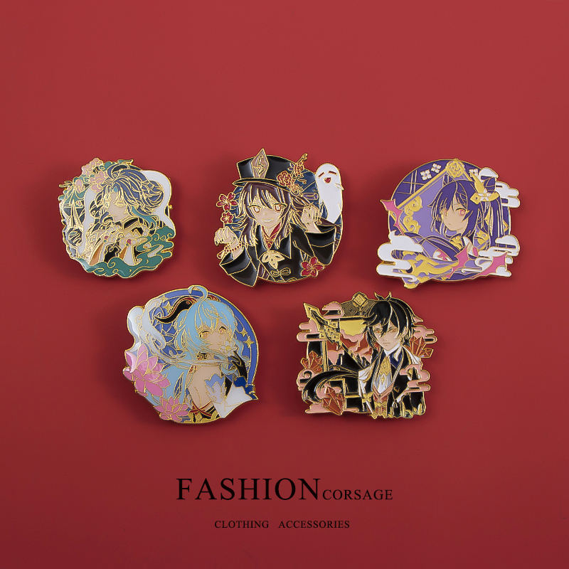 元神周边仿珐琅金属徽章温迪刻晴甘雨胡桃钟离魈衣服书包挂件胸针