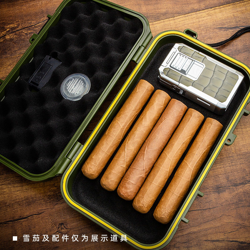 鲁宾斯基雪茄便携盒大容量电子温湿度表加湿器双层海绵手提式烟盒