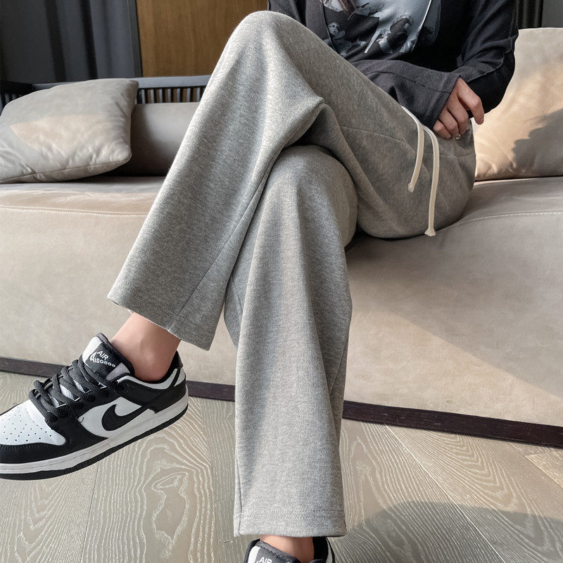 灰色休闲裤女窄版小直筒2023春秋薄款阔腿宽松显瘦小个子九分卫裤