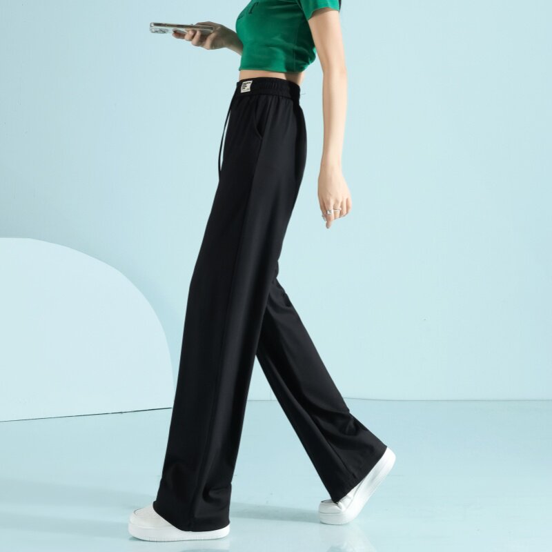 冰丝阔腿裤女夏季薄2025新款宽松垂感直筒长裤休闲裤凉凉运动裤