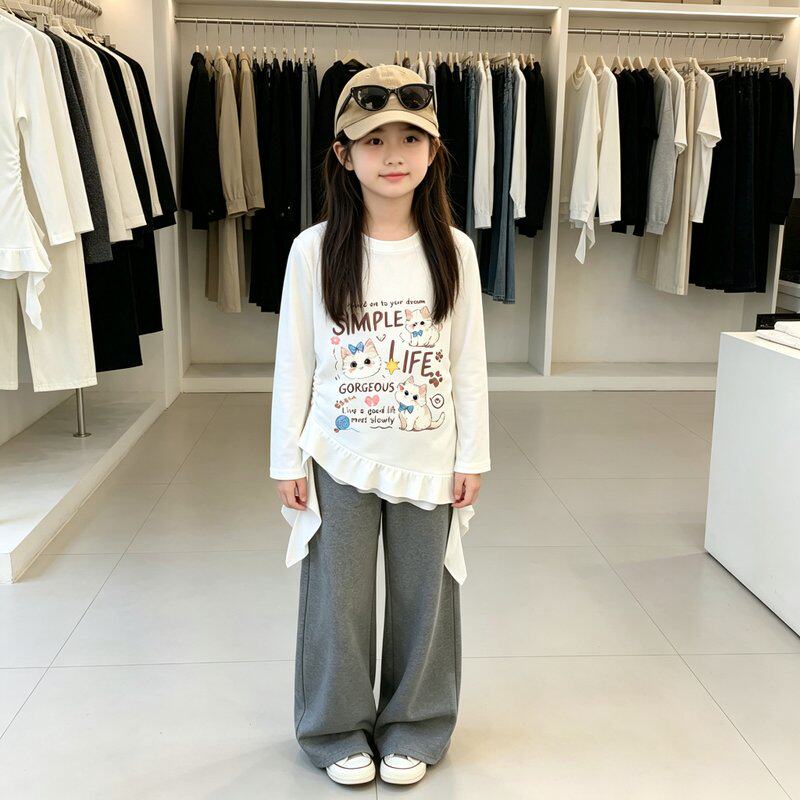女童长袖T恤纯棉2026秋装中大童洋气百搭内搭小女孩上衣