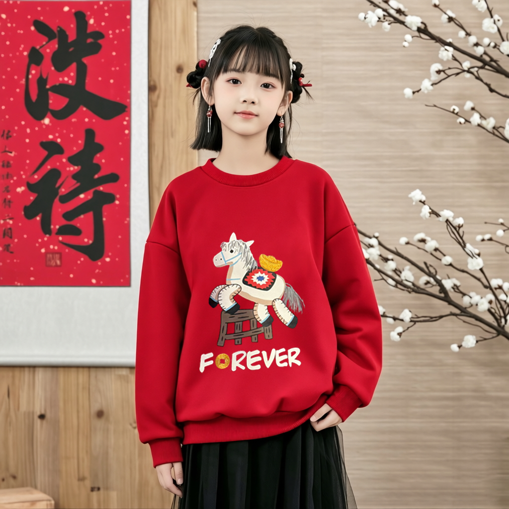 红色过年卫衣亲子装2026新款