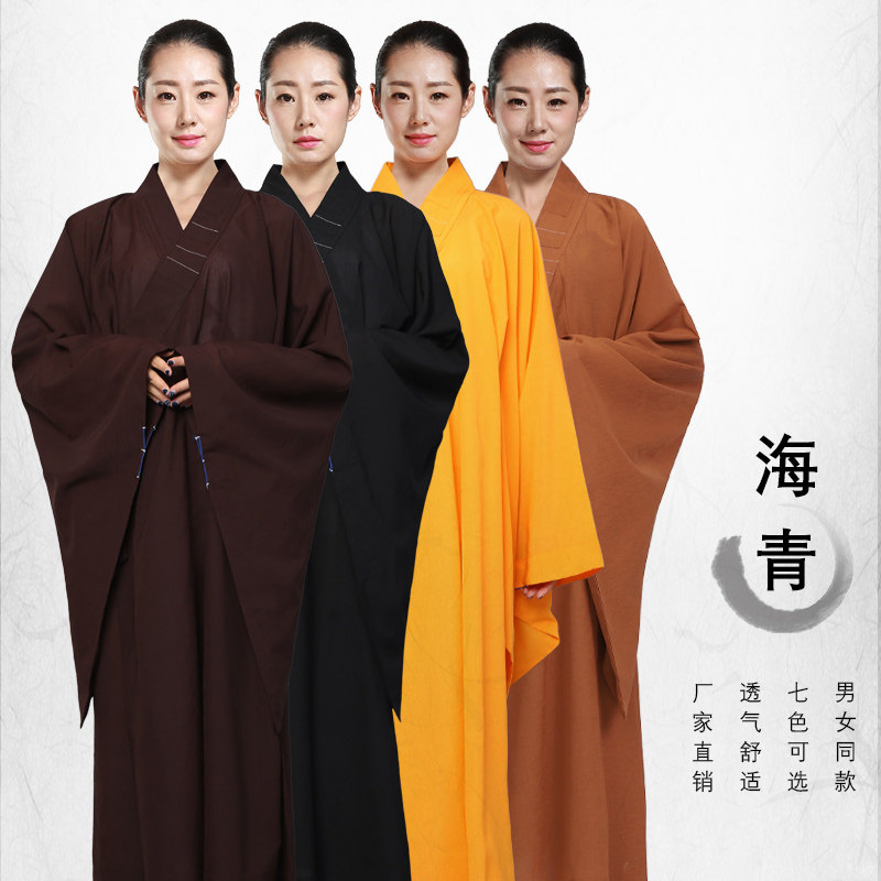 海青居士服女款春夏秋季僧衣僧服袈裟长衫大褂高档海清咖啡色黑色