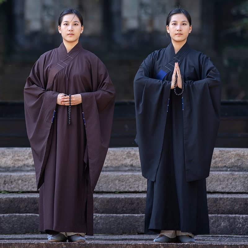 高档海青服居士服女款春夏秋季薄款海清长褂长袍大褂僧衣服咖啡色